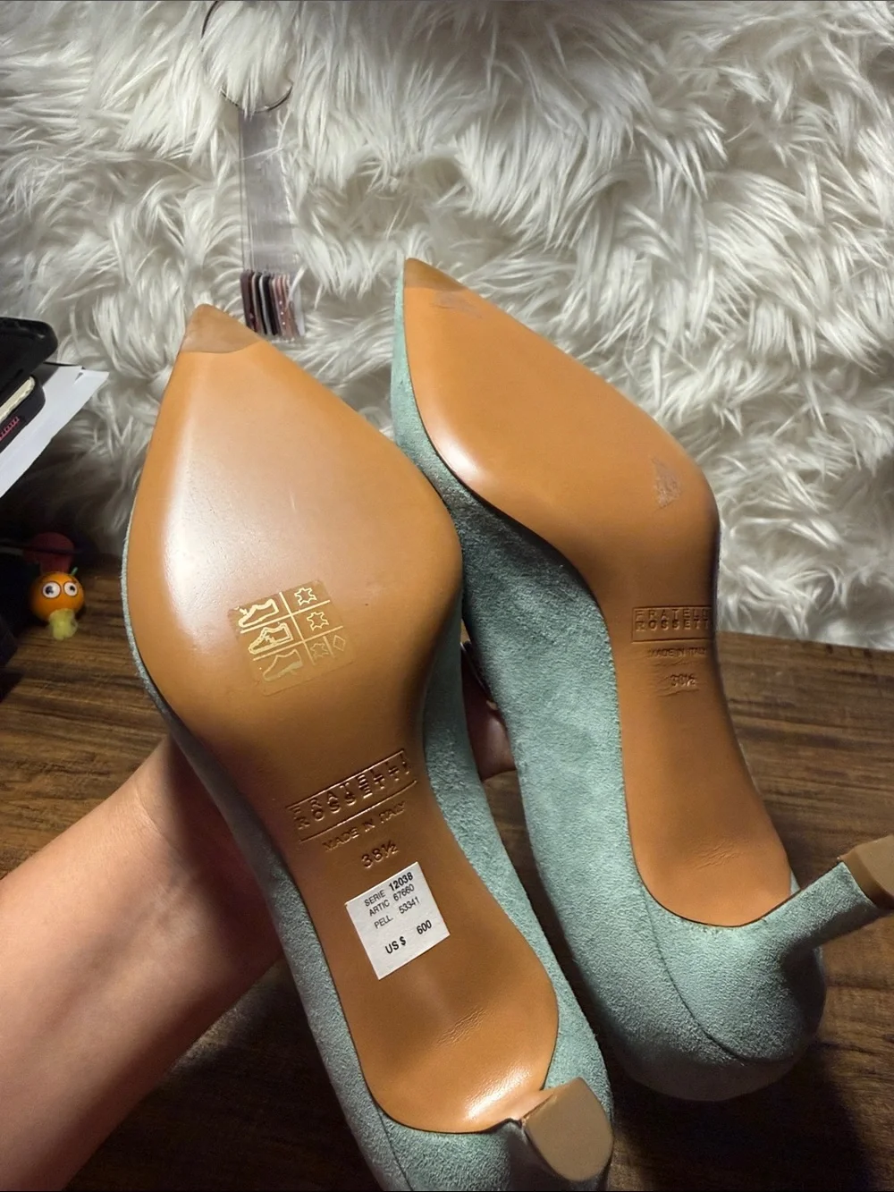 Fratelli Rossetti Seafoam Suede Pointed-Toe Pumps